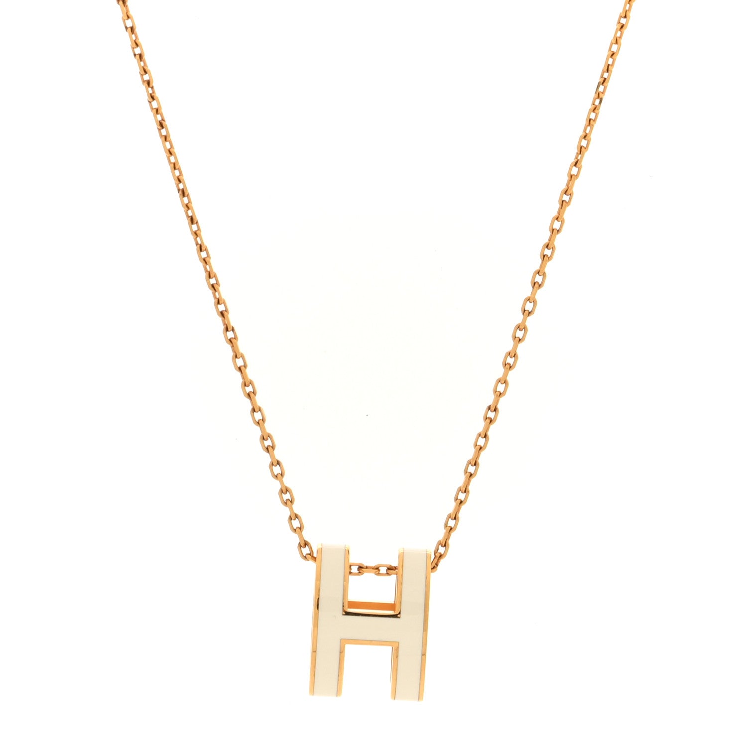 Hermes Lacquered Gold Pop H Pendant Necklace White 1 of 5
