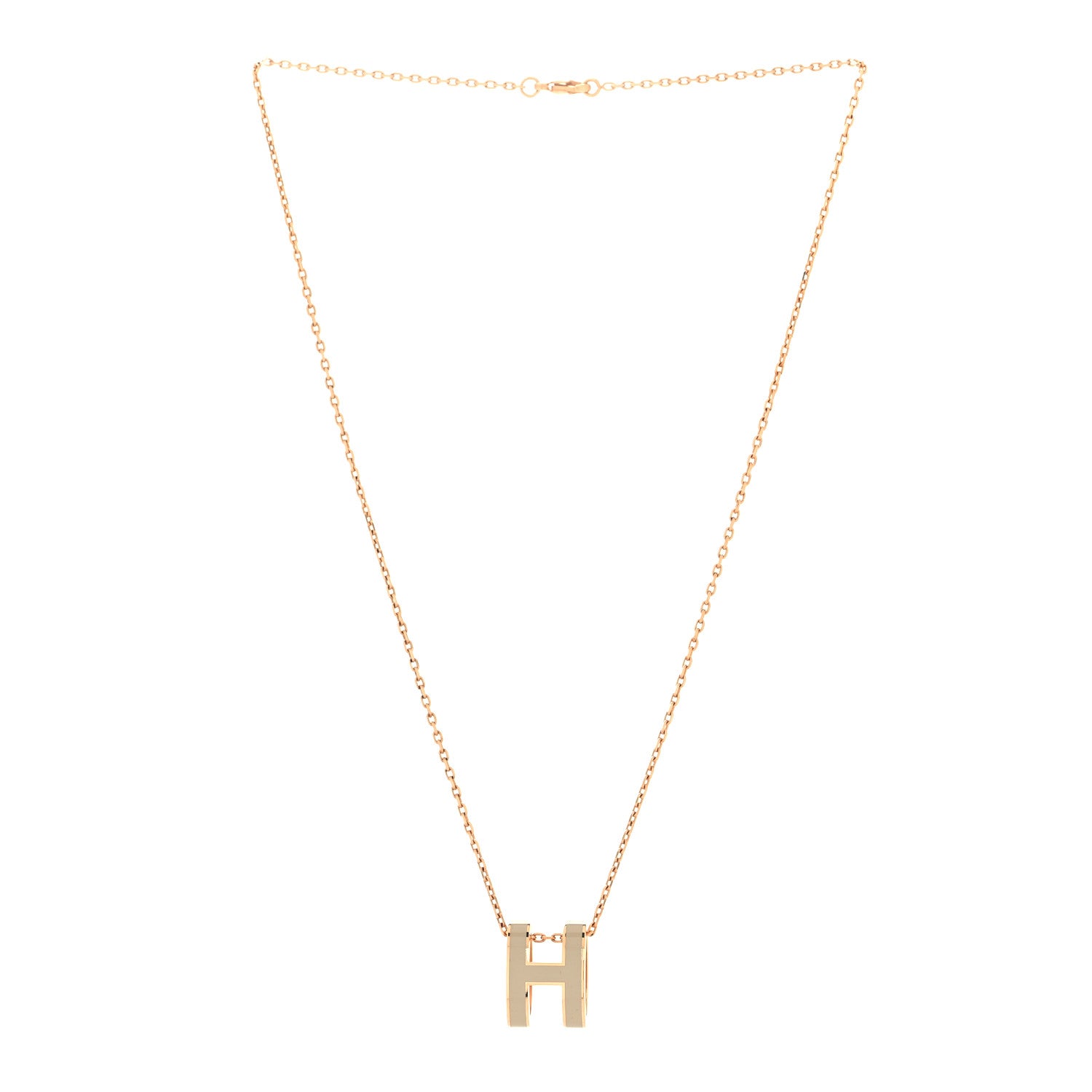 Hermes Lacquered Rose Gold Pop H Pendant Necklace Marron Glace 3 of 6