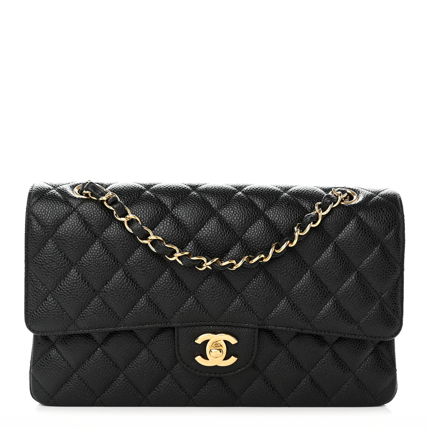 Caviar Quilted Medium Double Flap Black