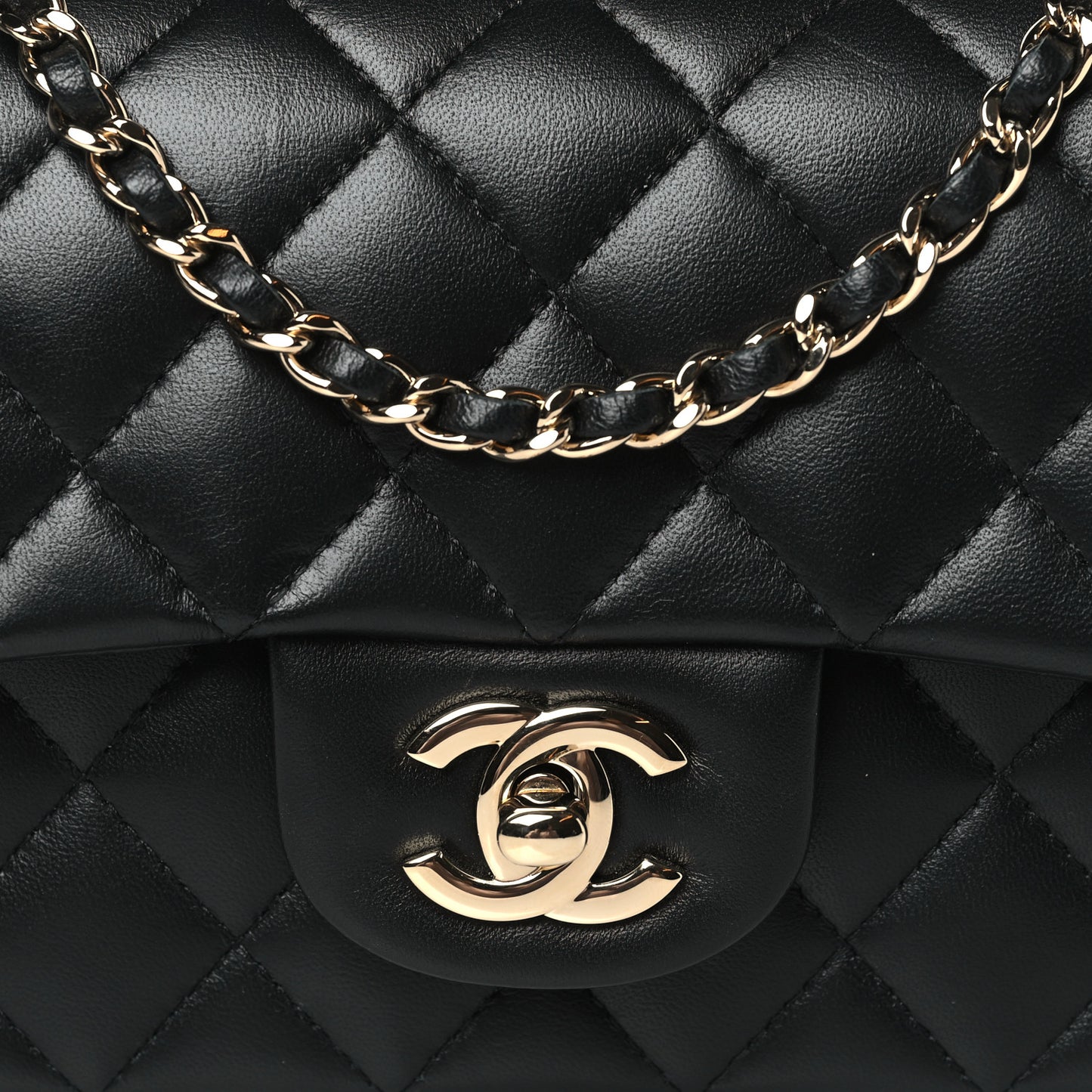 Lambskin Quilted Mini Top Handle Rectangular Flap Black