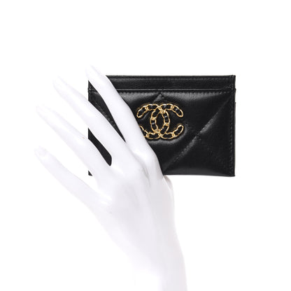 Chanel Shiny Goatskin Quilted Chanel 19 Card Holder Black 2 of 8