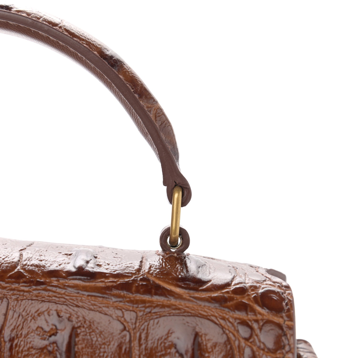 Saint Laurent Calfskin Crocodile Embossed Mini Classic Monogram Cassandra Top Handle Brown 12 of 14