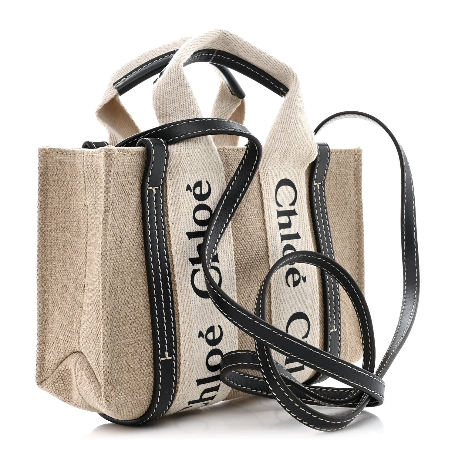 Chloe Cotton Calfskin Mini Woody Ribbon Tote White Blue 3 of 10