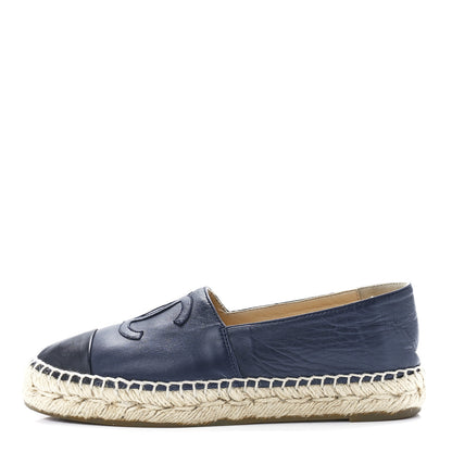 Chanel Lambskin CC Espadrilles 35 Navy Black 1 of 10