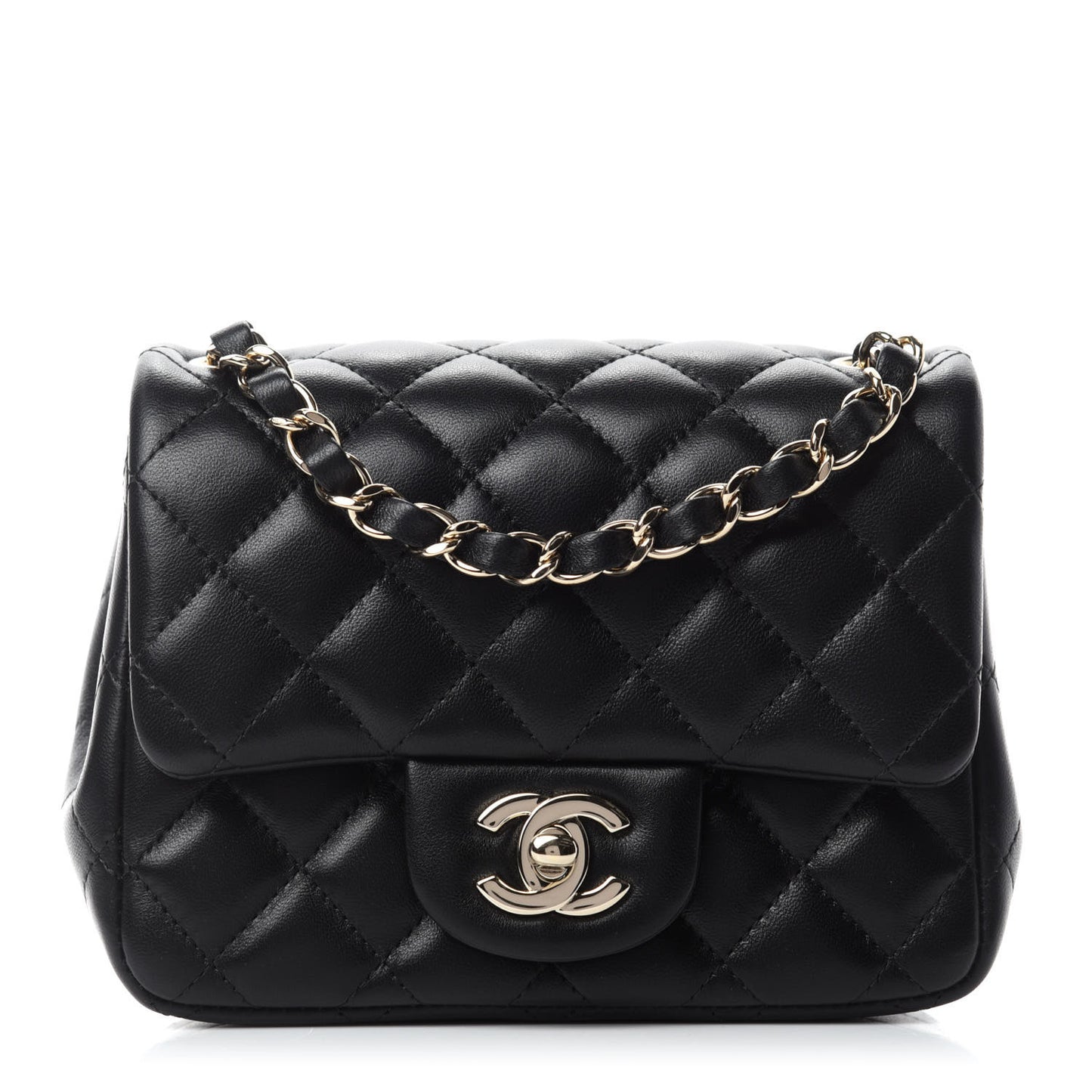 Lambskin Quilted Mini Square Flap Black