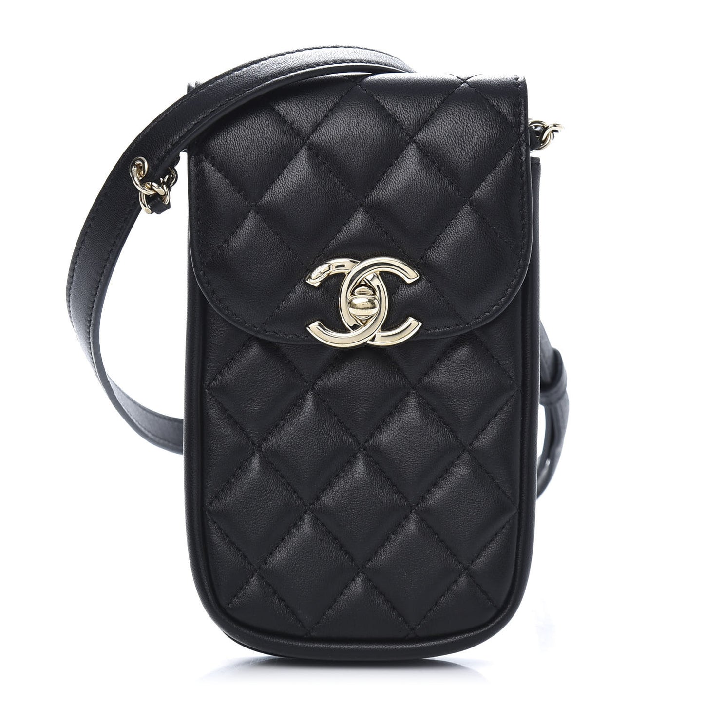 Lambskin Quilted Phone Chain Clutch Waist Bag Black