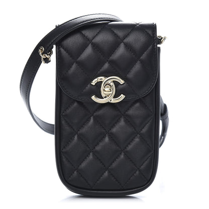 Chanel Lambskin Quilted Phone Chain Clutch Waist Bag Black 1 of 12