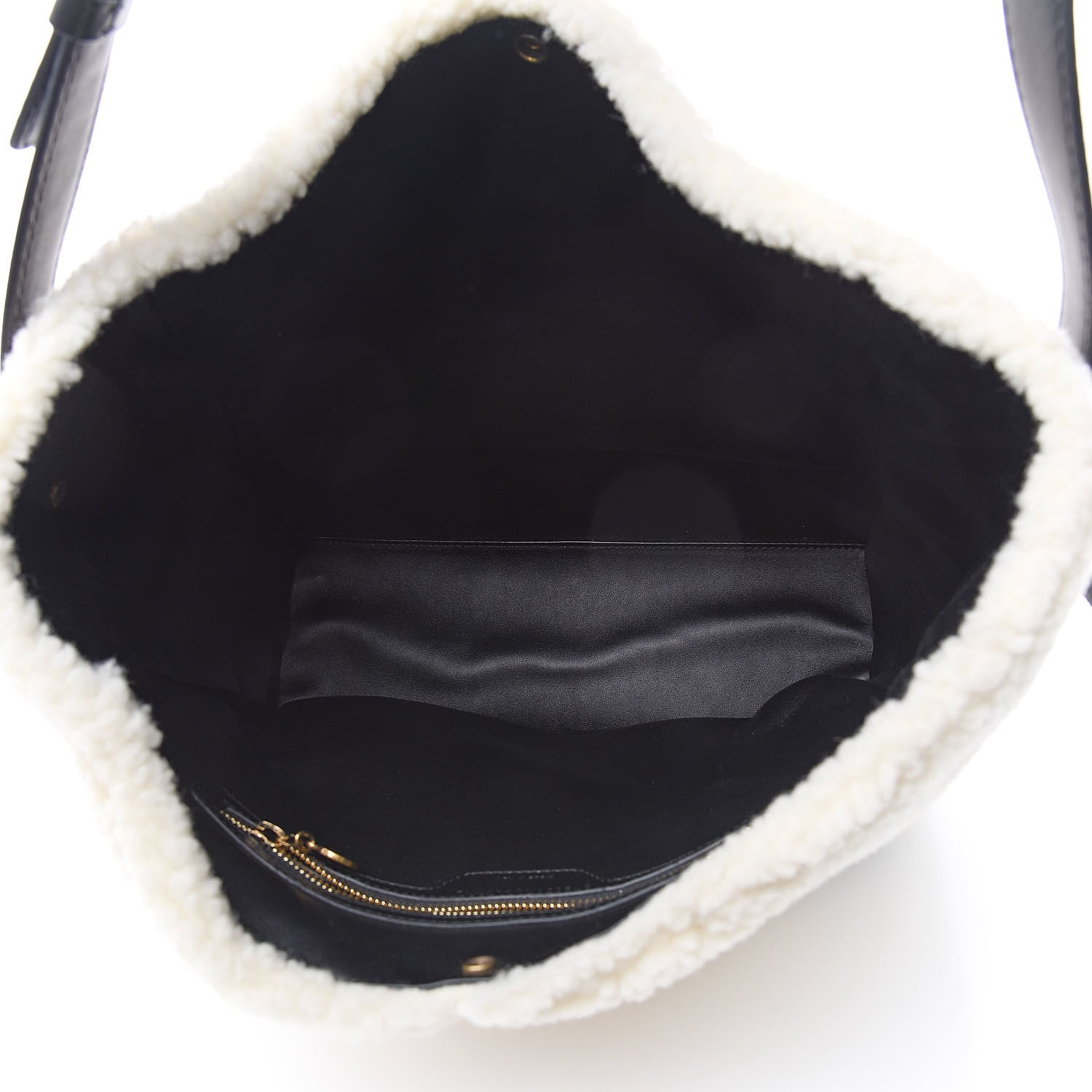 Stella McCartney Eco Alter Nappa Shearling Popper Bucket Bag Black White 5 of 11