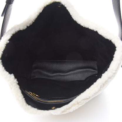 Stella McCartney Eco Alter Nappa Shearling Popper Bucket Bag Black White 5 of 11