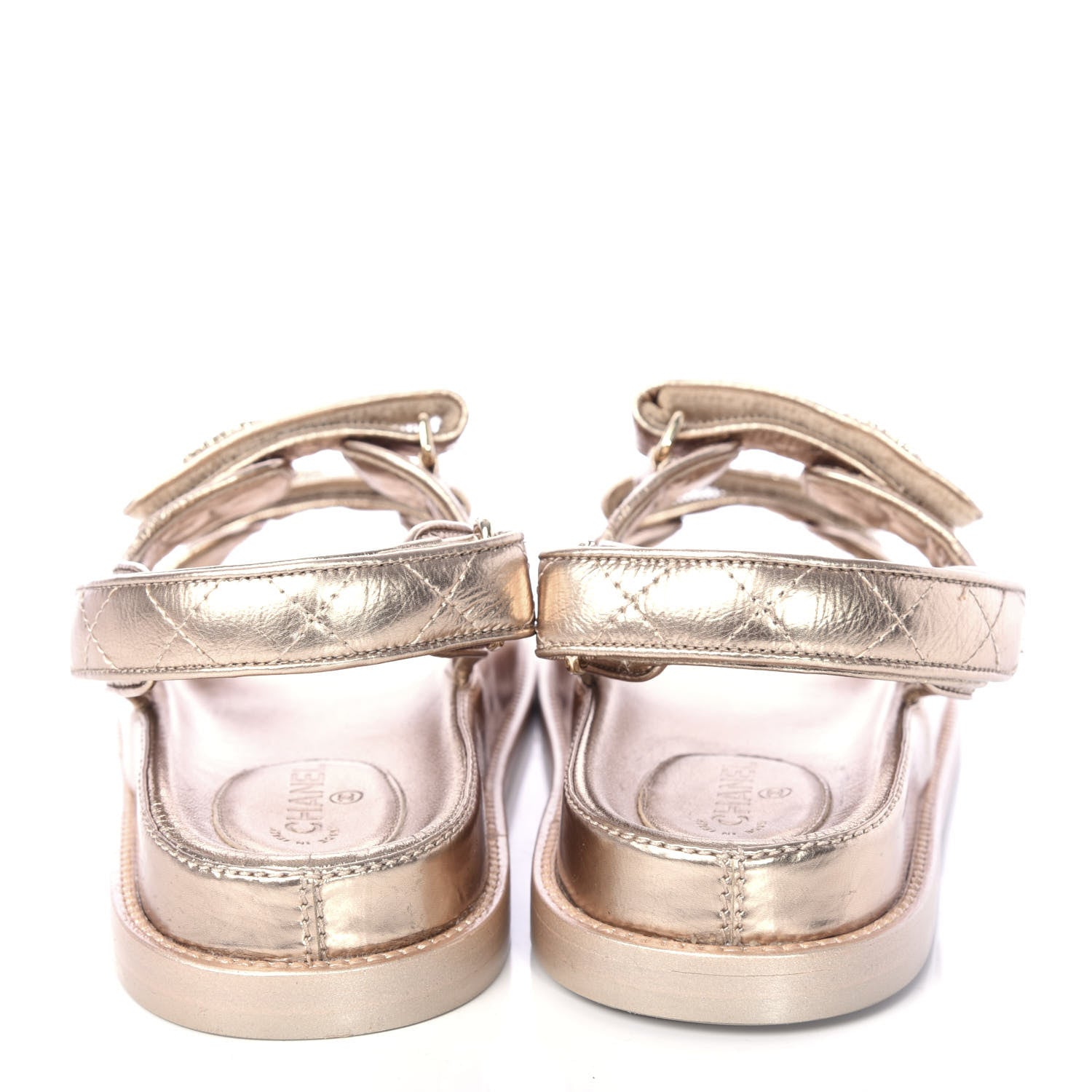 Chanel Iridescent Lambskin Velcro Dad Sandals 37.5 Light Bronze 5 of 12