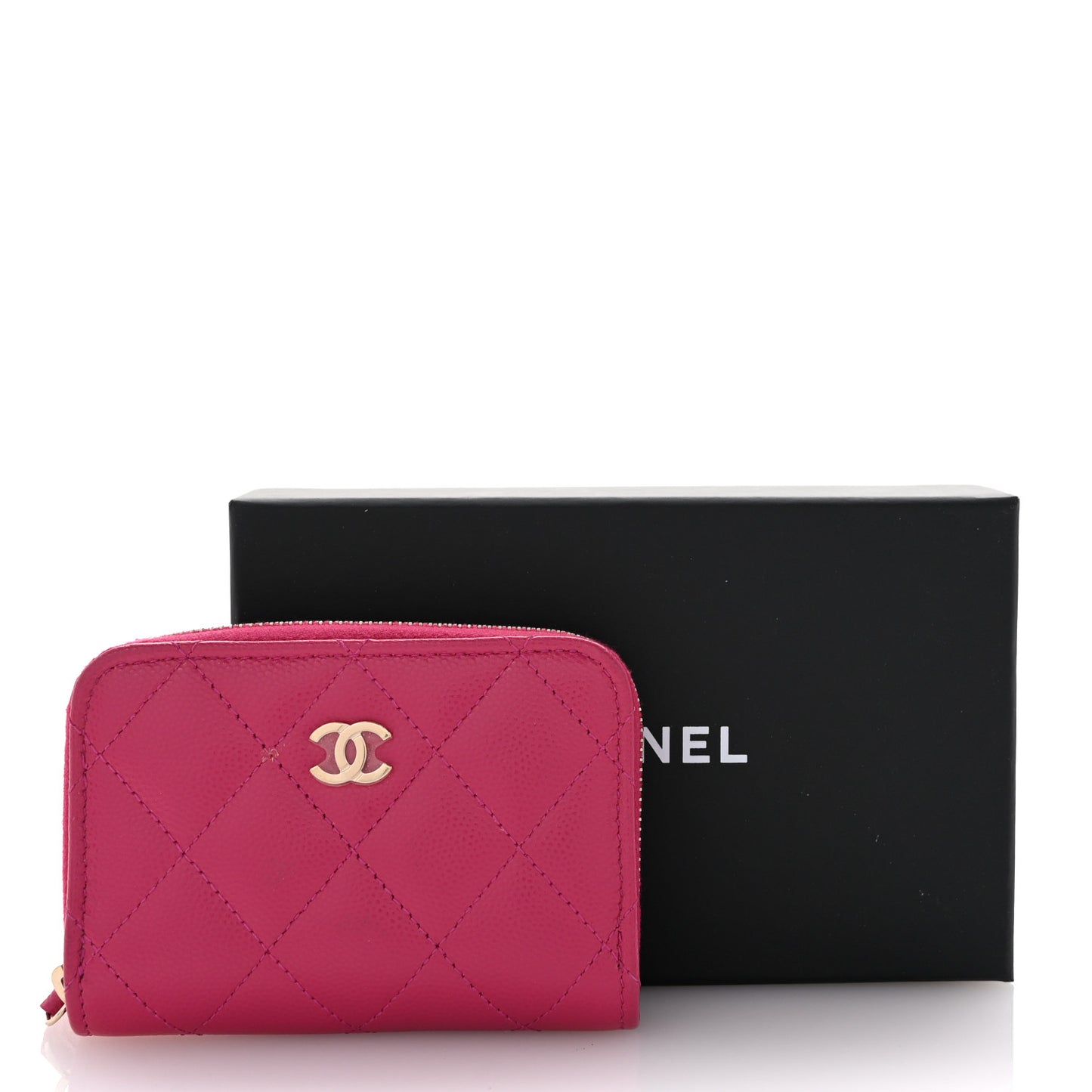 Caviar Quilted Zip Coin Purse Fuchsia