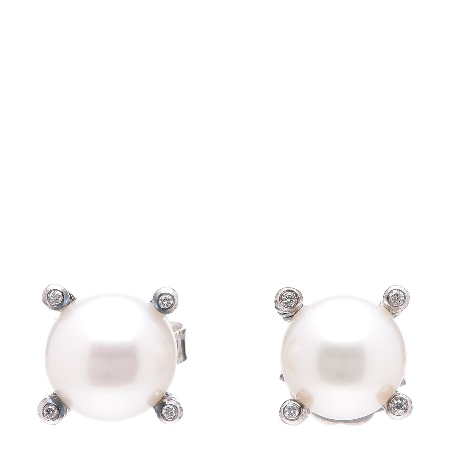 Sterling Silver Diamond Pearl 9.5mm Earrings