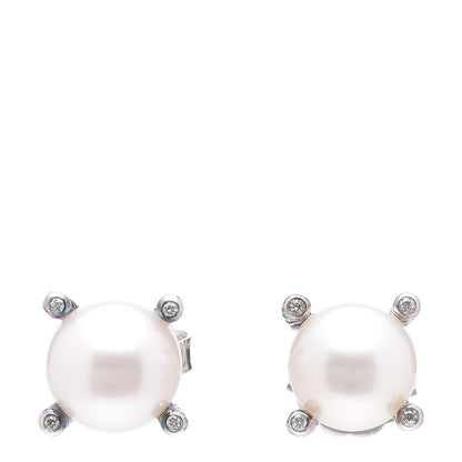 David Yurman Sterling Silver Diamond Pearl 9.5mm Earrings 1 of 4