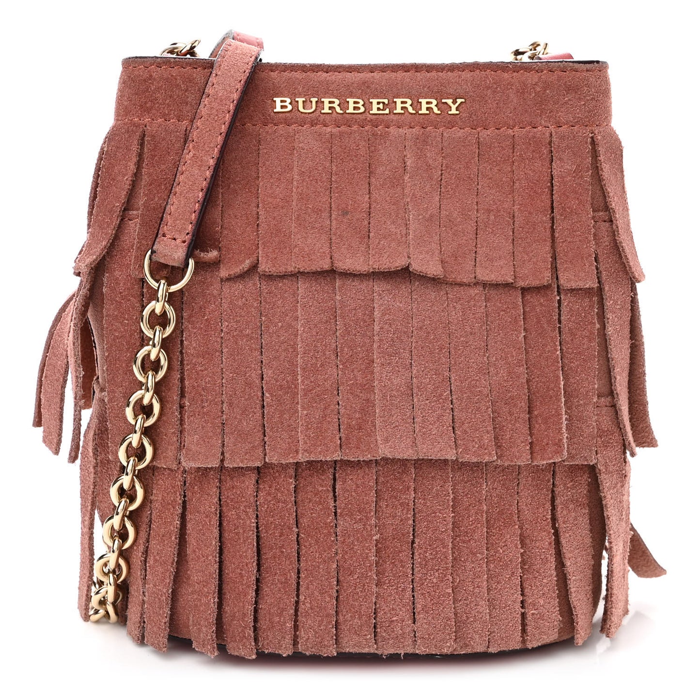 Suede Fringe Mini Bucket Bag Russet Pink