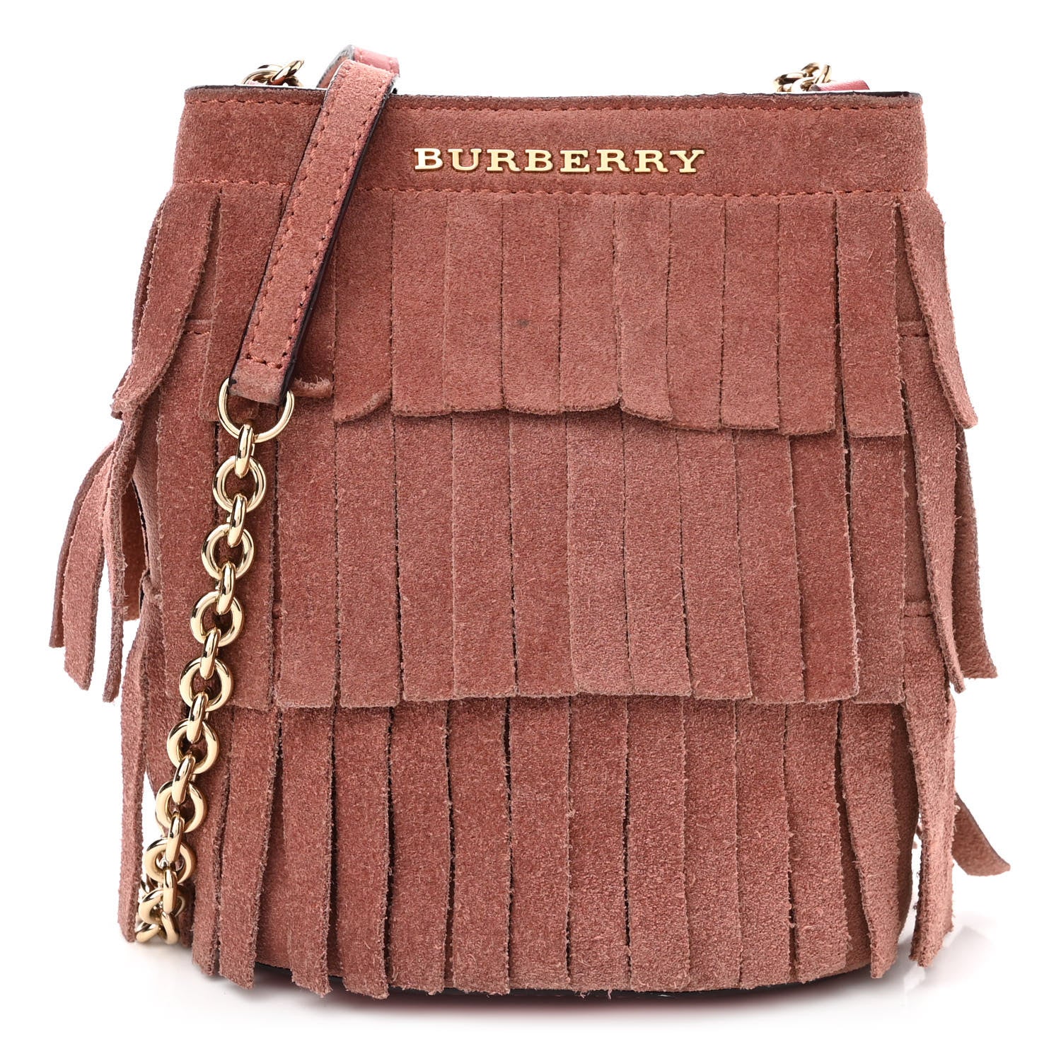 Burberry Suede Fringe Mini Bucket Bag Russet Pink 1 of 13