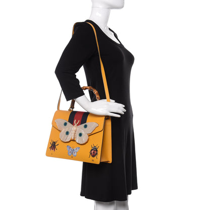 Gucci Textured Calfskin Bamboo Web Medium Falena Moth Top Handle Bag Crop 2 of 10