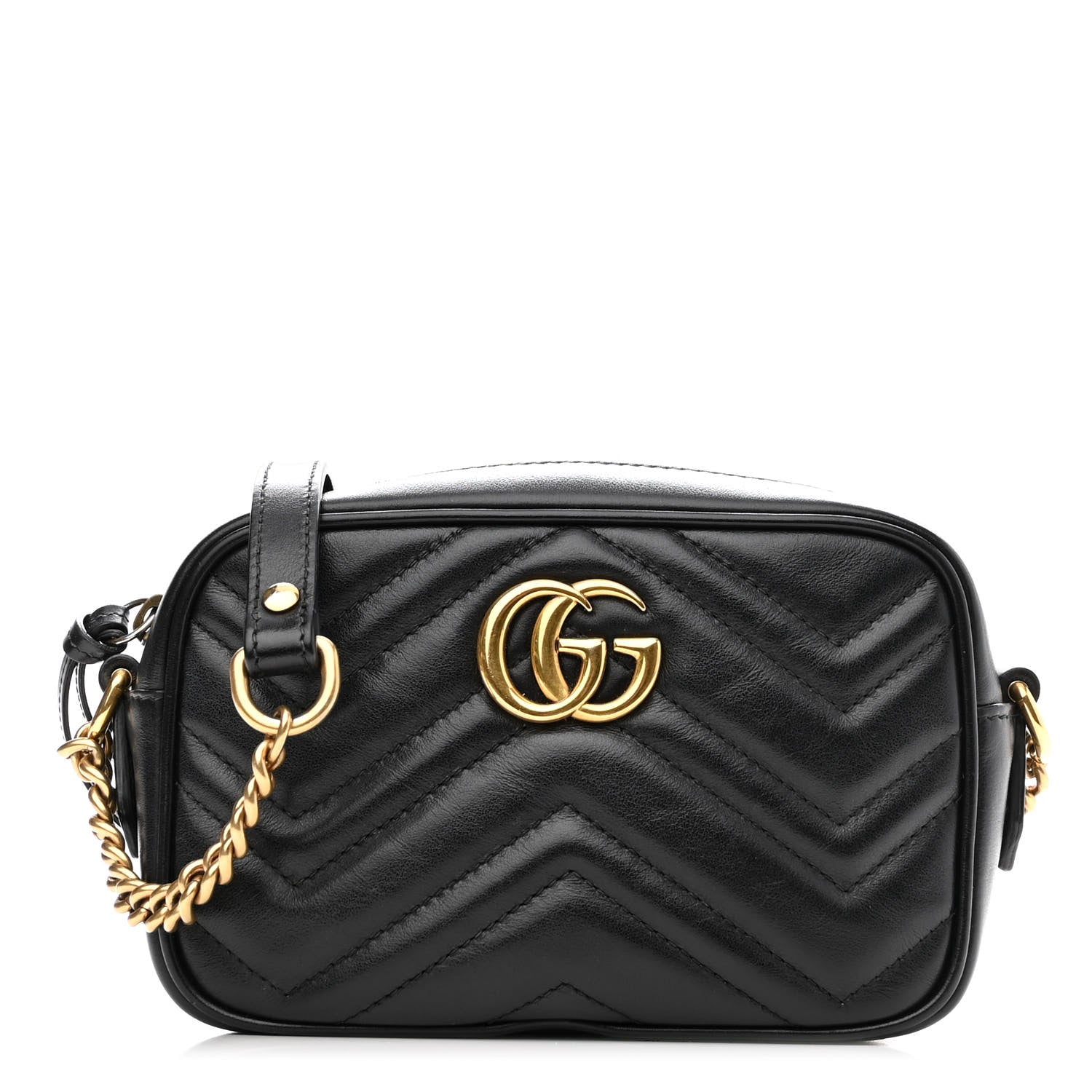 Gucci Calfskin Matelasse Mini GG Marmont Chain Shoulder Bag Black 1 of 14