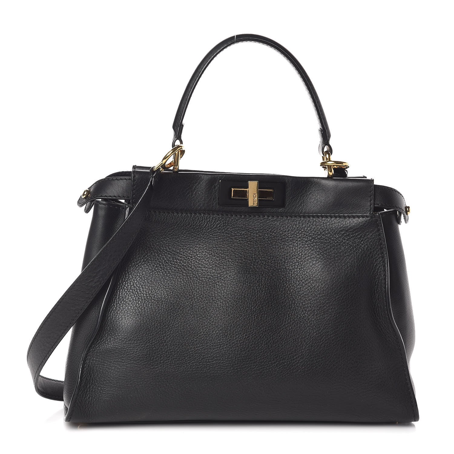 Fendi Vitello Seta Shiny Nappa Medium Peekaboo Iconic Satchel Black 1 of 11