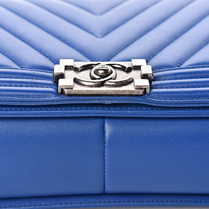 Chanel Lambskin Chevron Quilted New Medium Boy Flap Blue 5 of 11