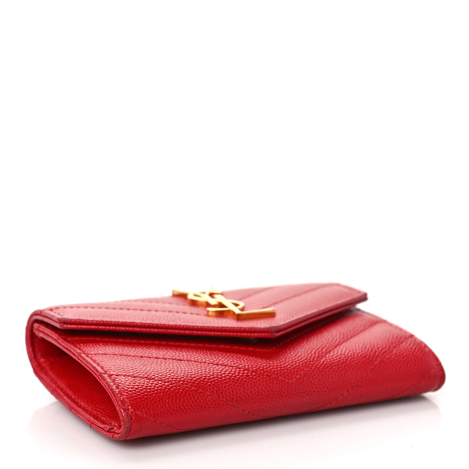 Saint Laurent Grain De Poudre Matelasse Chevron Small Monogram Envelope Wallet New Red 4 of 9