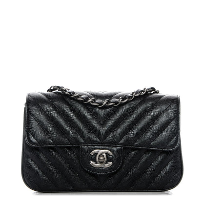 Chanel Metallic Caviar Chevron Quilted Mini Rectangular Flap Black 1 of 7