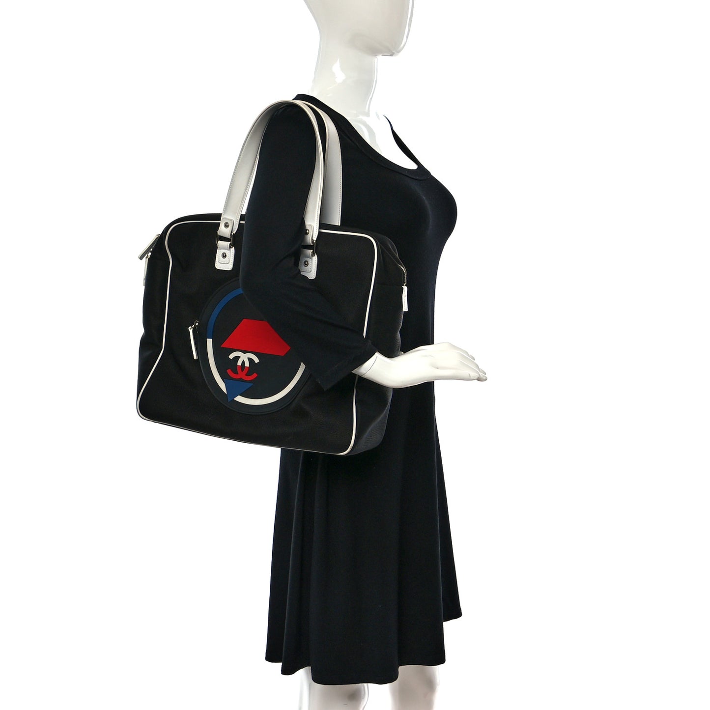 Canvas Rubber Airlines Large Zip Shopping Tote Black White Red