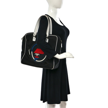 Chanel Canvas Rubber Airlines Large Zip Shopping Tote Black White Red 2 of 11