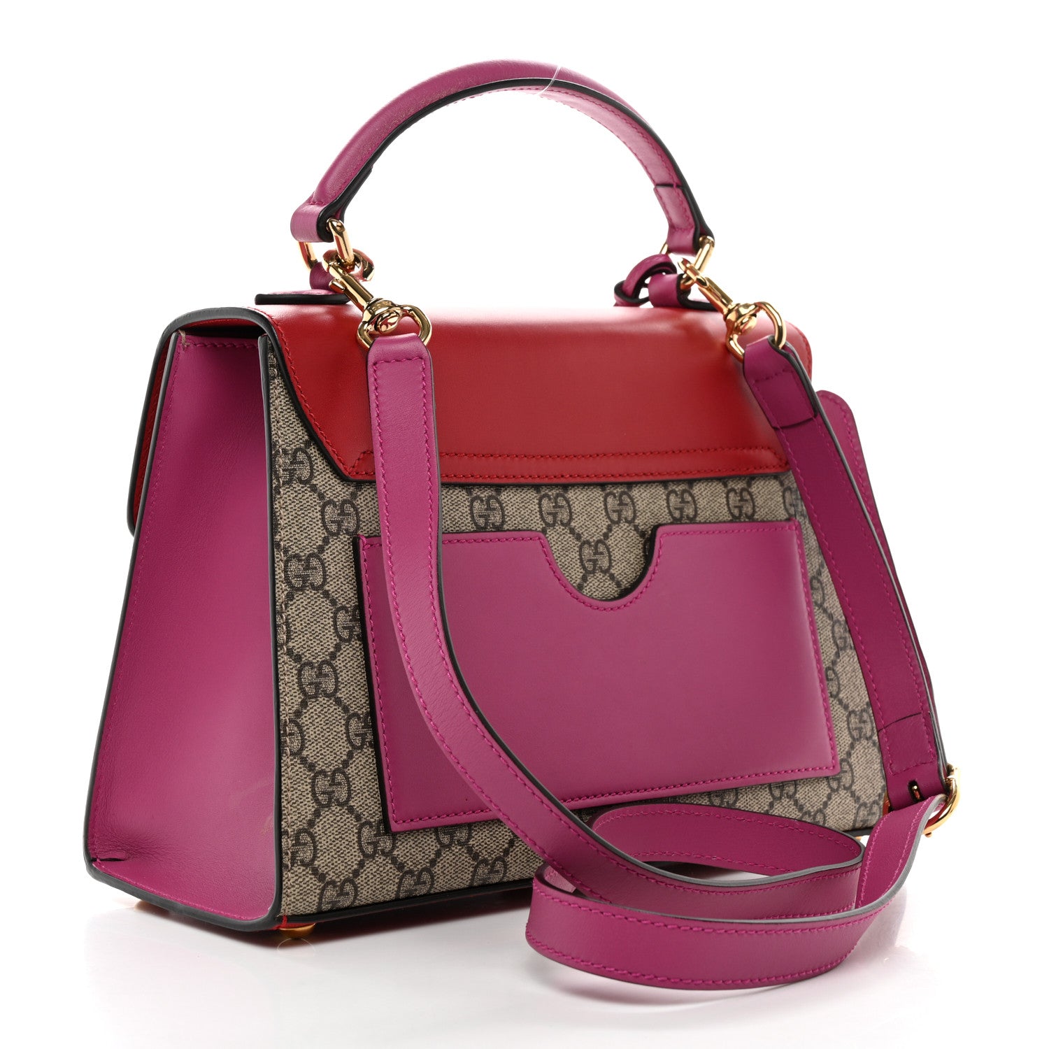 Gucci GG Supreme Monogram Calfskin Small Padlock Top Handle Bag Beige Hibiscus Red New Rosette 3 of 10