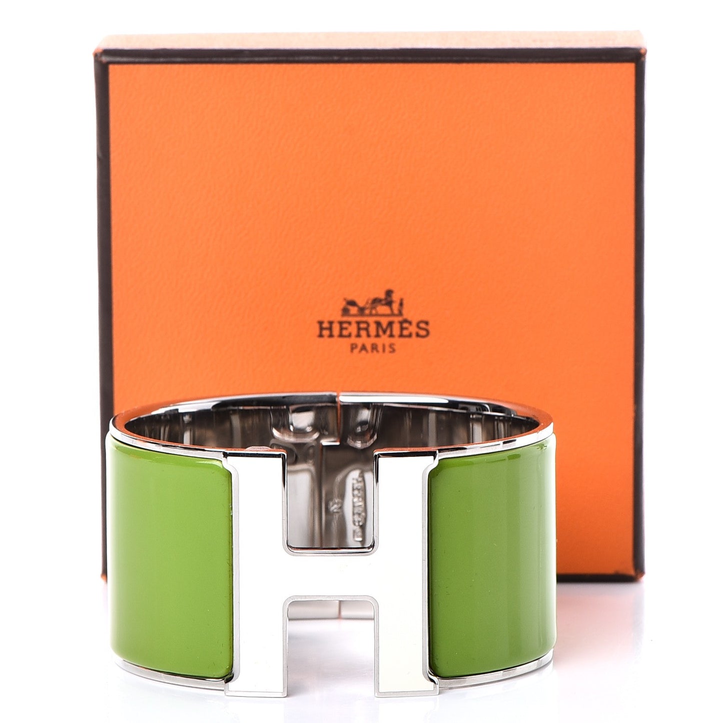 Enamel Extra Wide Clic Clac H Bracelet GM Vert Anis White