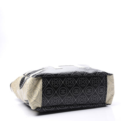 Chanel Coated Canvas Camellia Medium Shopping Tote Black Beige 3 of 9