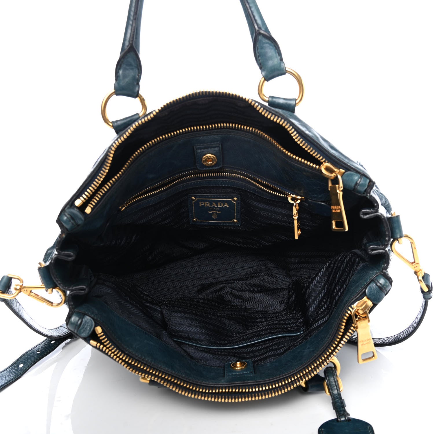 Prada Vitello Shine Shopping Satchel Denim 4 of 4