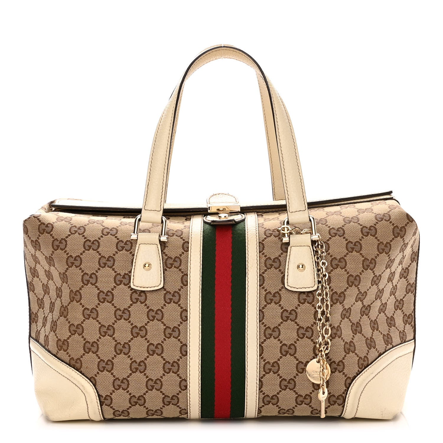 Gucci Monogram Web Large Treasure Boston Tote Beige 1 of 16