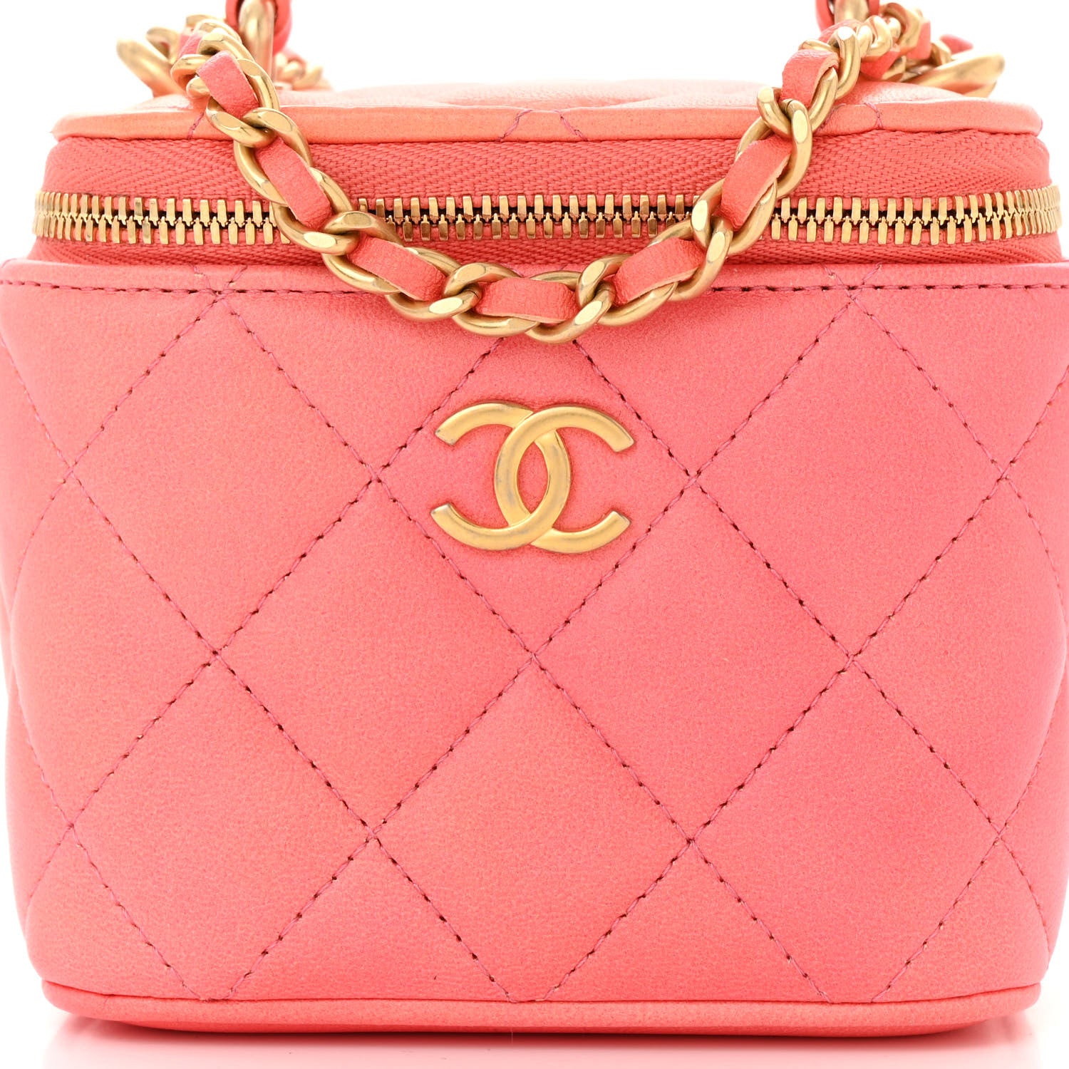 Chanel Lambskin Quilted Ombre Top Handle Mini Vanity Case With Chain Coral 8 of 10