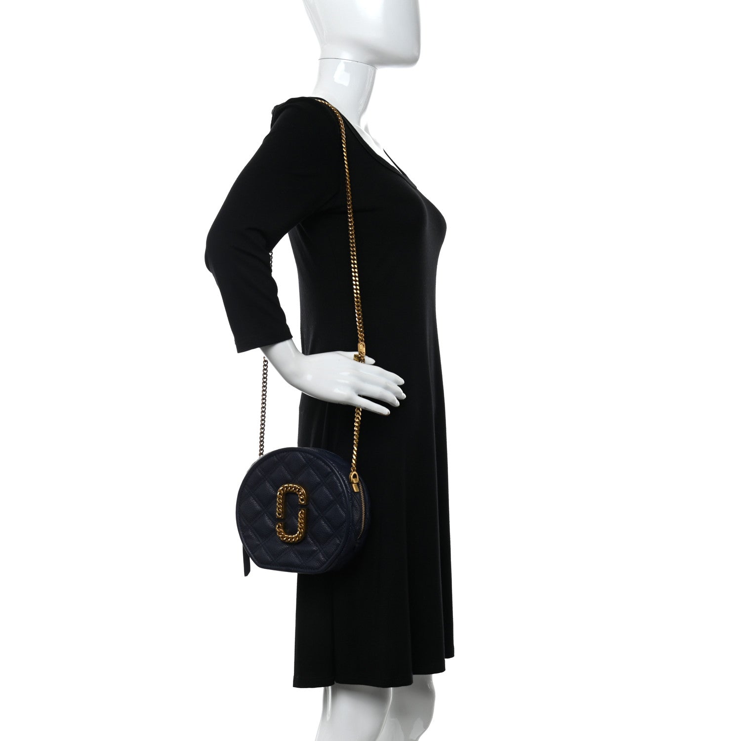 Marc Jacobs Grained Calfskin Quilted The Status Round Crossbody Navy 2 of 10