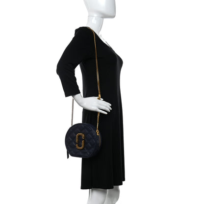 Marc Jacobs Grained Calfskin Quilted The Status Round Crossbody Navy 2 of 10