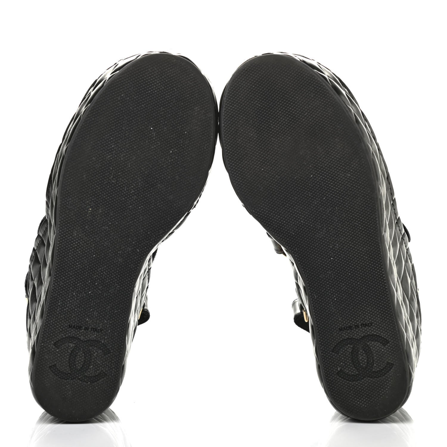 Chanel Shiny Calfskin Quilted Wedge Sandals 38 Black 5 of 9