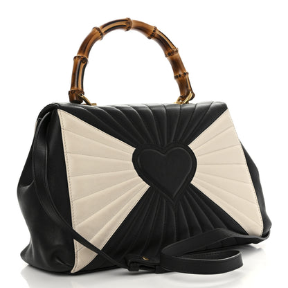 Gucci Calfskin Bamboo Trapuntata Queen Margaret Top Handle Bag Mystic White Black 3 of 11