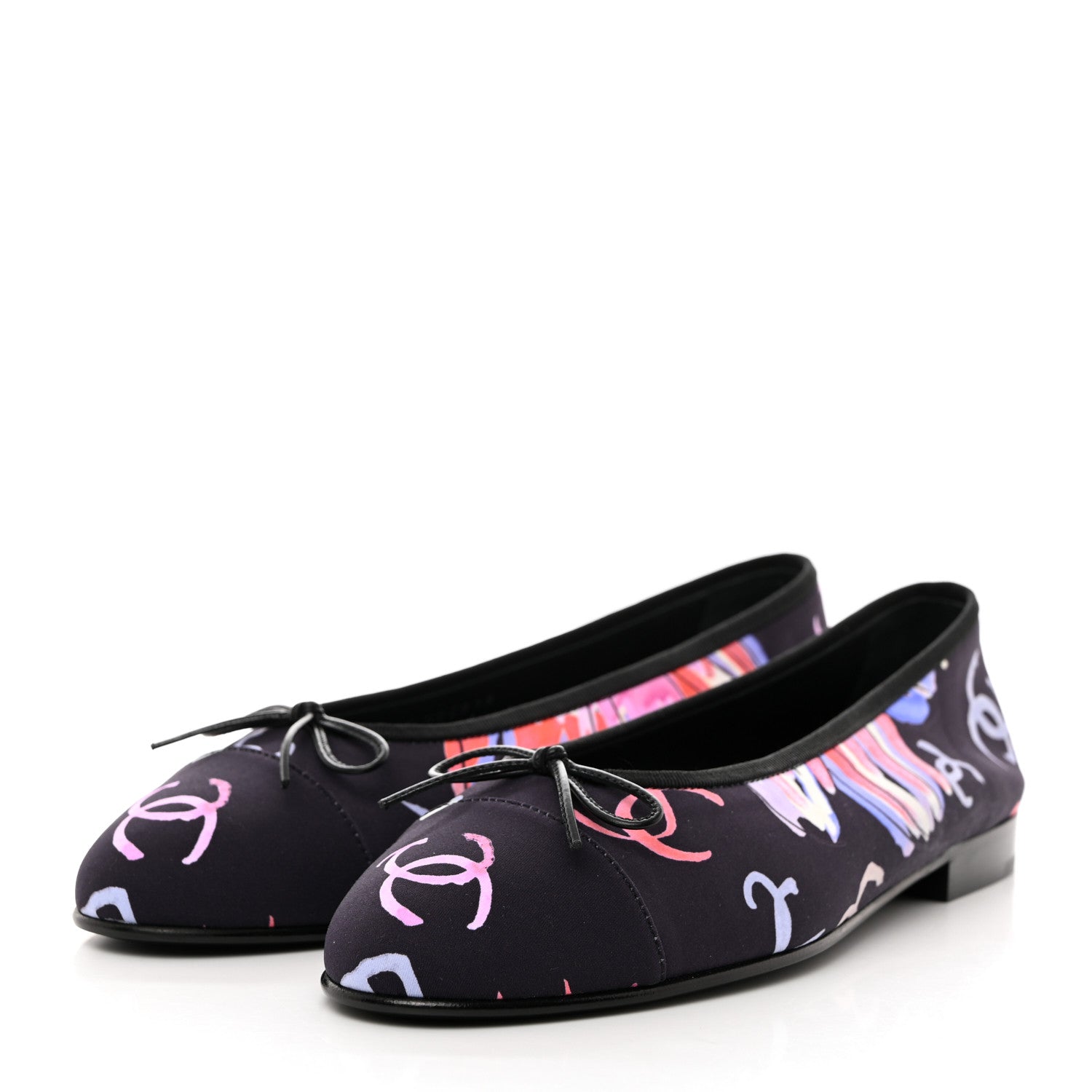 Chanel Printed Stretch Jersey Cap Toe Ballerina Flats 38 Black Multicolor 4 of 10