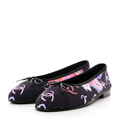 Chanel Printed Stretch Jersey Cap Toe Ballerina Flats 38 Black Multicolor 4 of 10