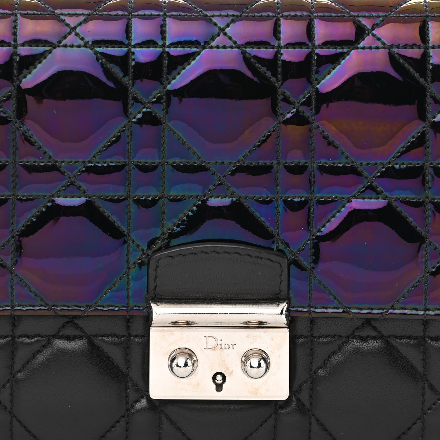 Metallic Iridescent Patent Calfskin Cannage Miss Dior Promenade Pouch Black Multicolor