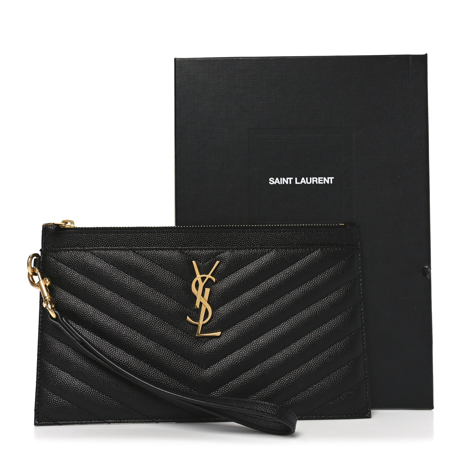 Saint Laurent Grain De Poudre Chevron Monogram Large Bill Pouch Black 8 of 8