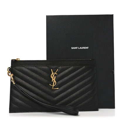 Saint Laurent Grain De Poudre Chevron Monogram Large Bill Pouch Black 8 of 8