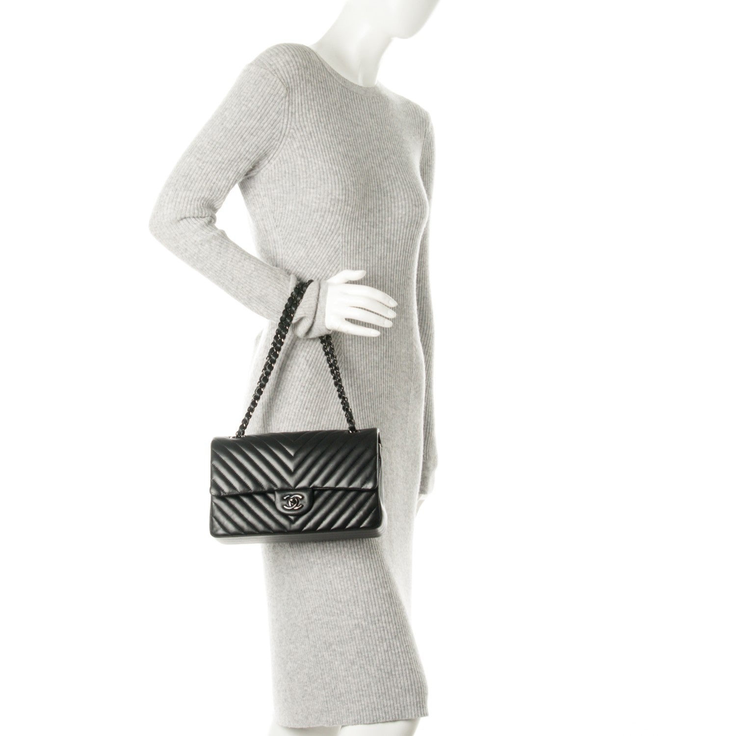 Chanel Lambskin Chevron Quilted Medium Double Flap So Black 2 of 9