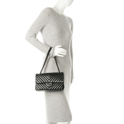 Chanel Lambskin Chevron Quilted Medium Double Flap So Black 2 of 9