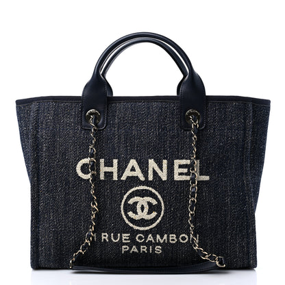 Chanel Mixed Fibers Small Deauville Tote Navy Blue 3 of 10
