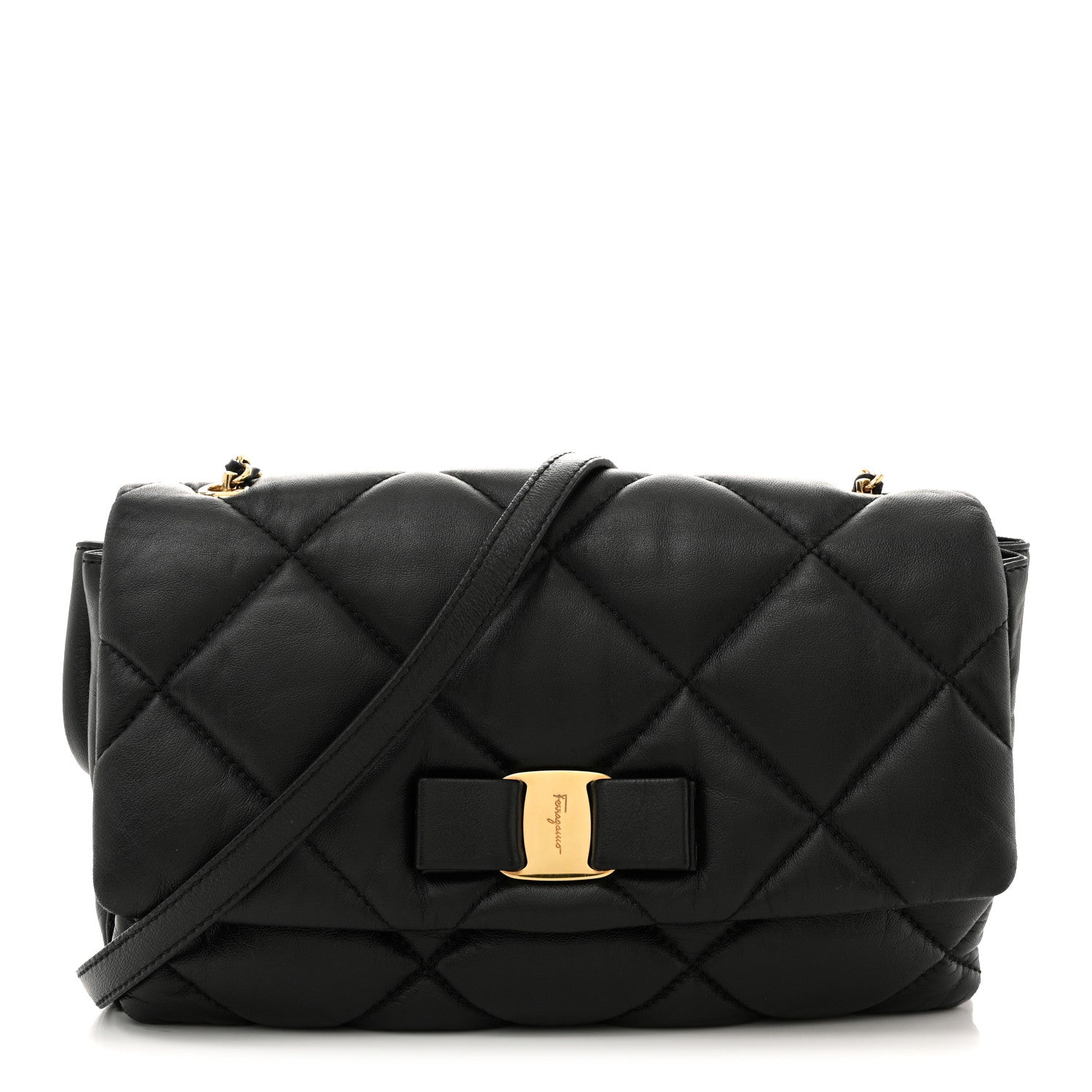 Salvatore Ferragamo Nappa Quilted Ginny Medium Crossbody Black 1 of 13