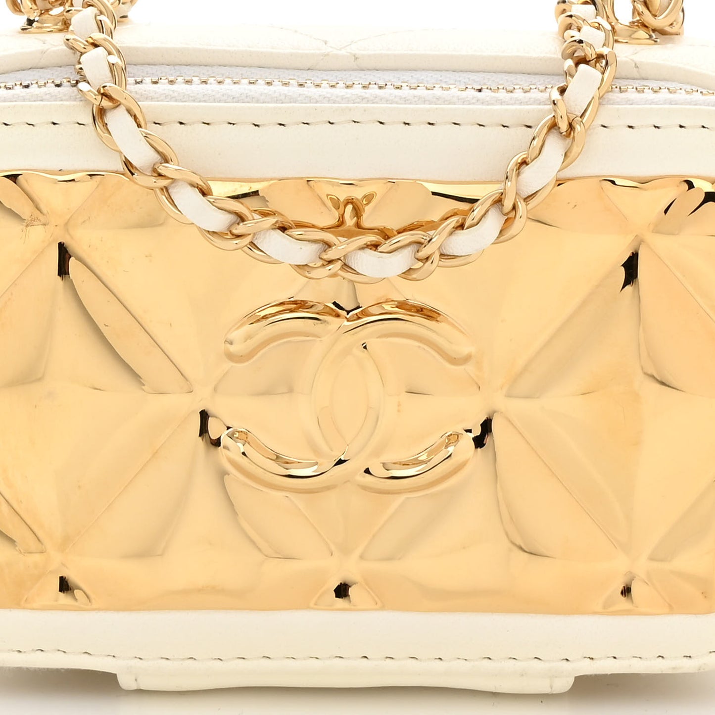 Lambskin Quilted Mini Golden Plate Clutch With Chain White