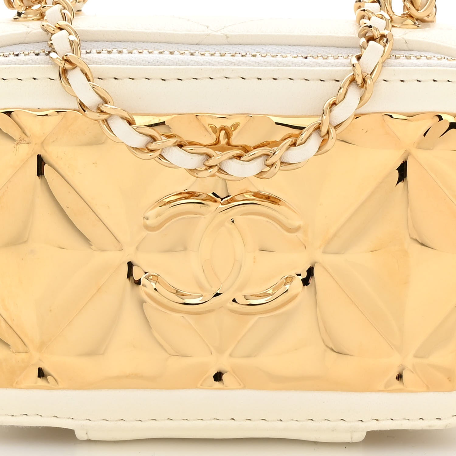 Chanel Lambskin Quilted Mini Golden Plate Clutch With Chain White 9 of 12