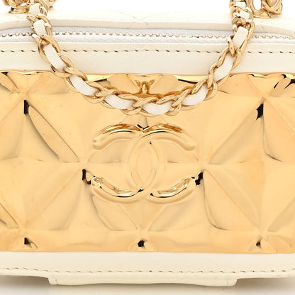 Chanel Lambskin Quilted Mini Golden Plate Clutch With Chain White 9 of 12