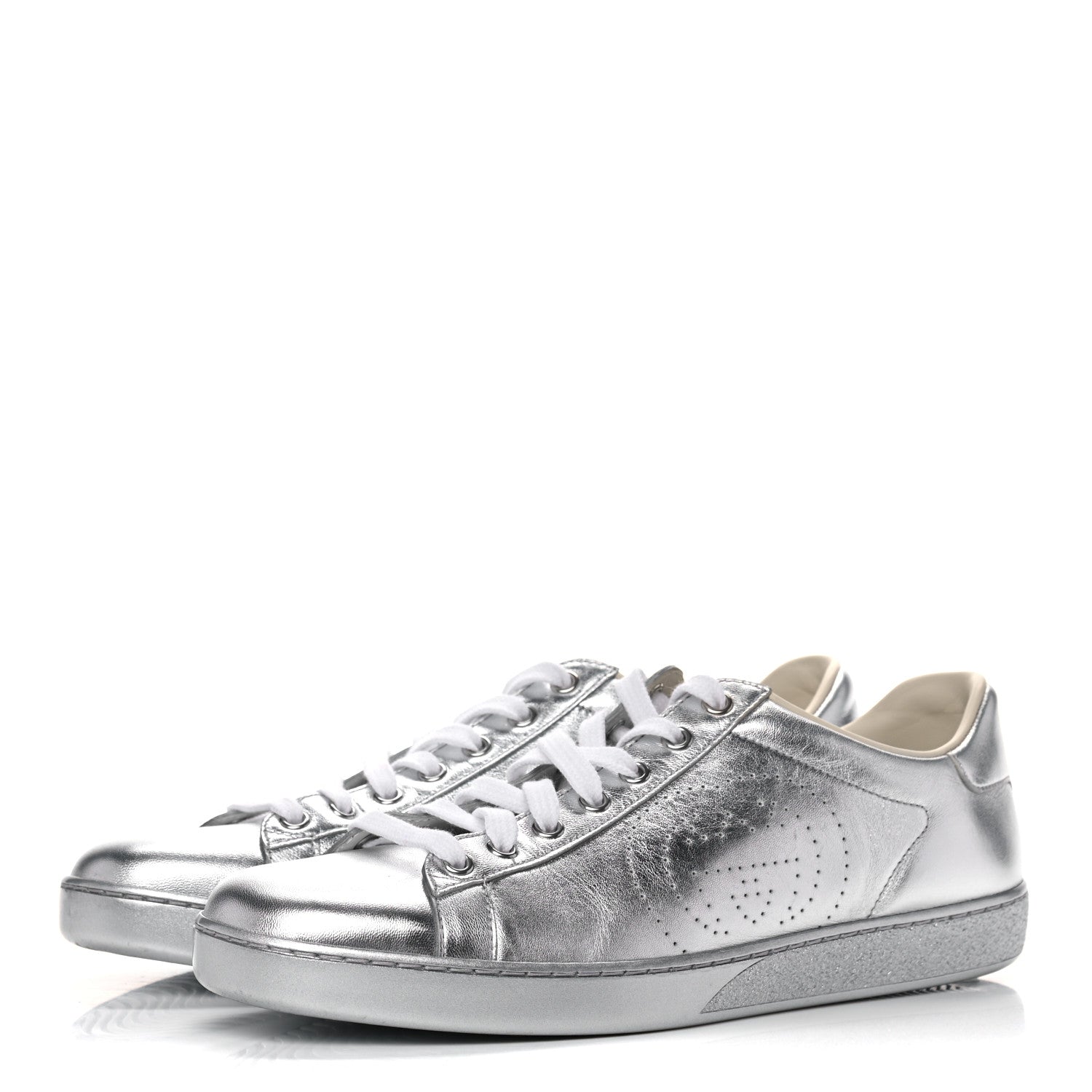 Gucci Metallic Nappa Interlocking G Perforated Womens Ace Sneakers 40.5 Silver 3 of 12